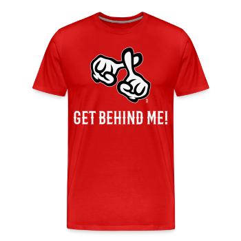 Get Behind Me! (Cross / Bible / Religion / NEG 2C) - Men's Premium Organic T-Shirt - red - Front - Damien (186cm)