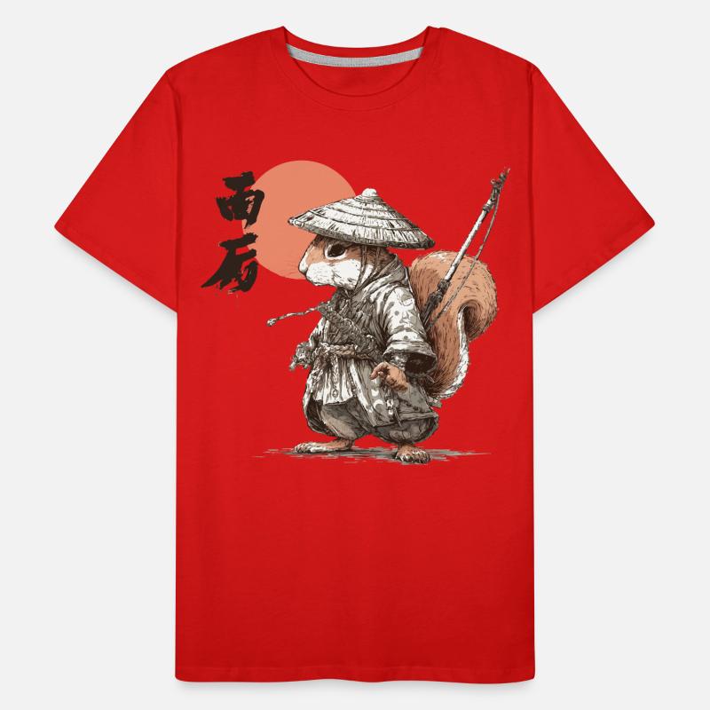 Samurai-Eichhörnchen unter roter Sonne Männer Premium Bio T-Shirt