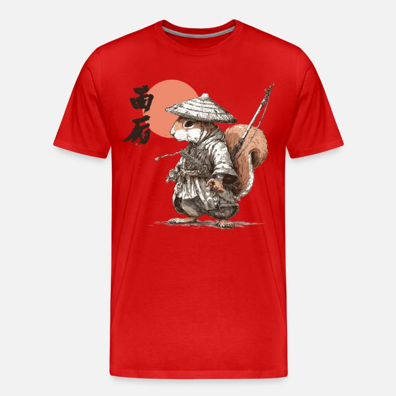 Samurai-Eichhörnchen unter roter Sonne - Männer Premium Bio T-Shirt - Rot