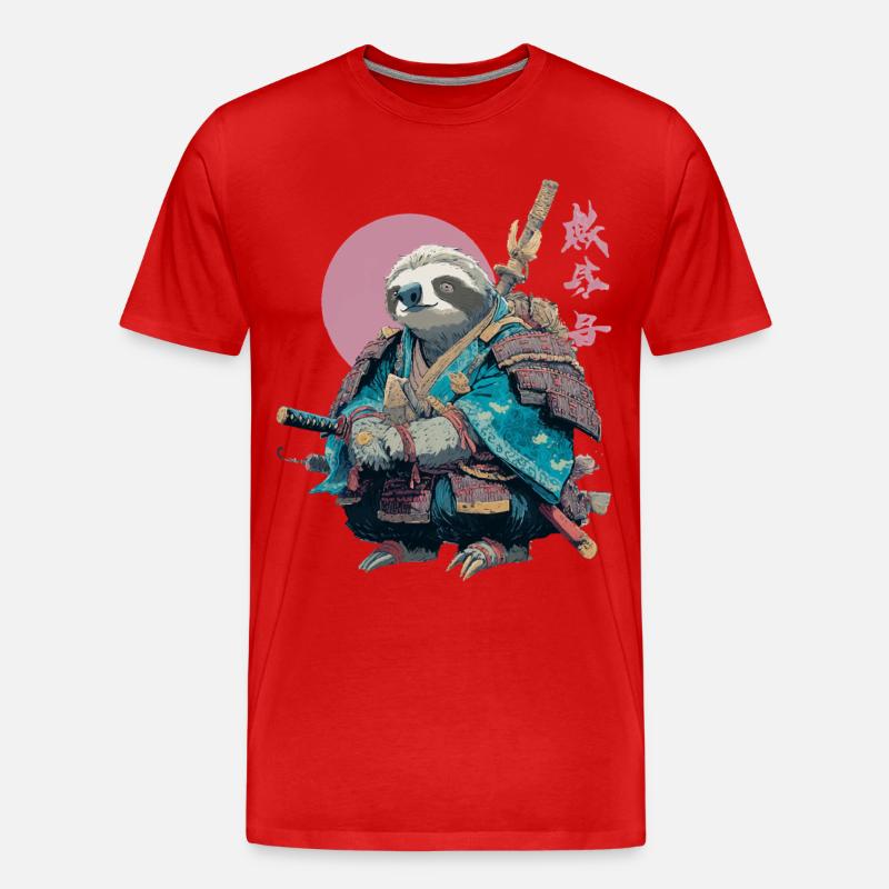Faultier-Samurai in blauer Rüstung - Männer Premium Bio T-Shirt - Rot