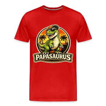 Papasaurus Dino Spruch im Retro Sunset Look - Männer Premium Bio T-Shirt - Rot - Vorne - Damien (186cm)