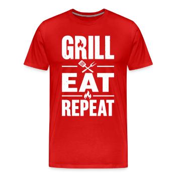Grill Eat Repeat – Das Must-have für Grillmeister - Männer Premium Bio T-Shirt - Rot - Vorne - Damien (186cm)