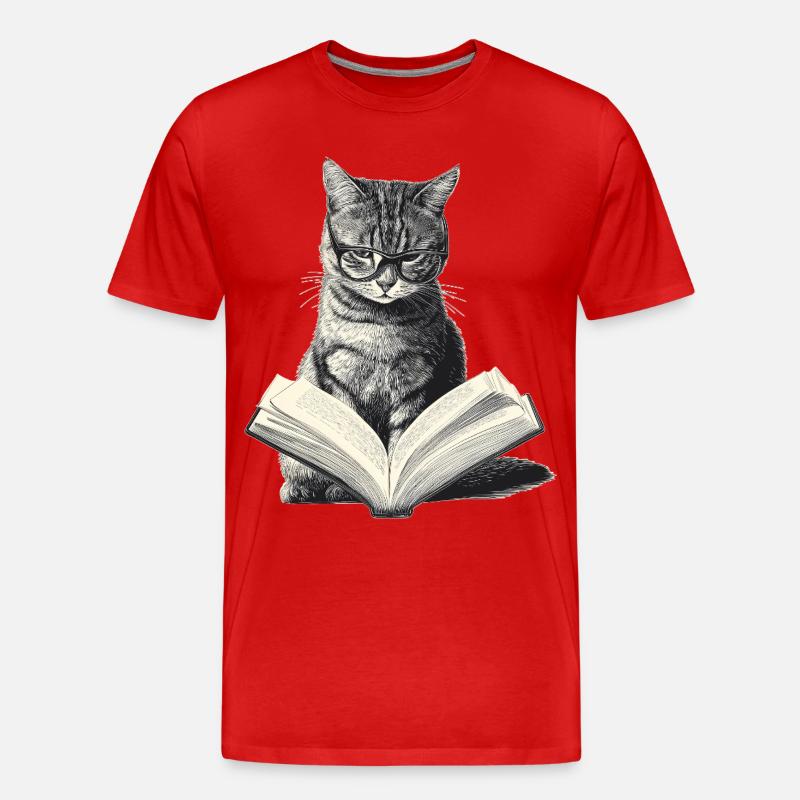 Katze liest Buch - Männer Premium Bio T-Shirt - Rot
