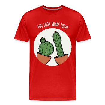 Jeux de mots sur les cactus - T-shirt bio Premium Homme - rouge - Devant - Damien (186cm)