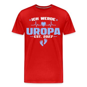 Ich werde Uropa 2027 - Baby Ankündigung Geschenk - Männer Premium Bio T-Shirt - Rot - Vorne - Damien (186cm)