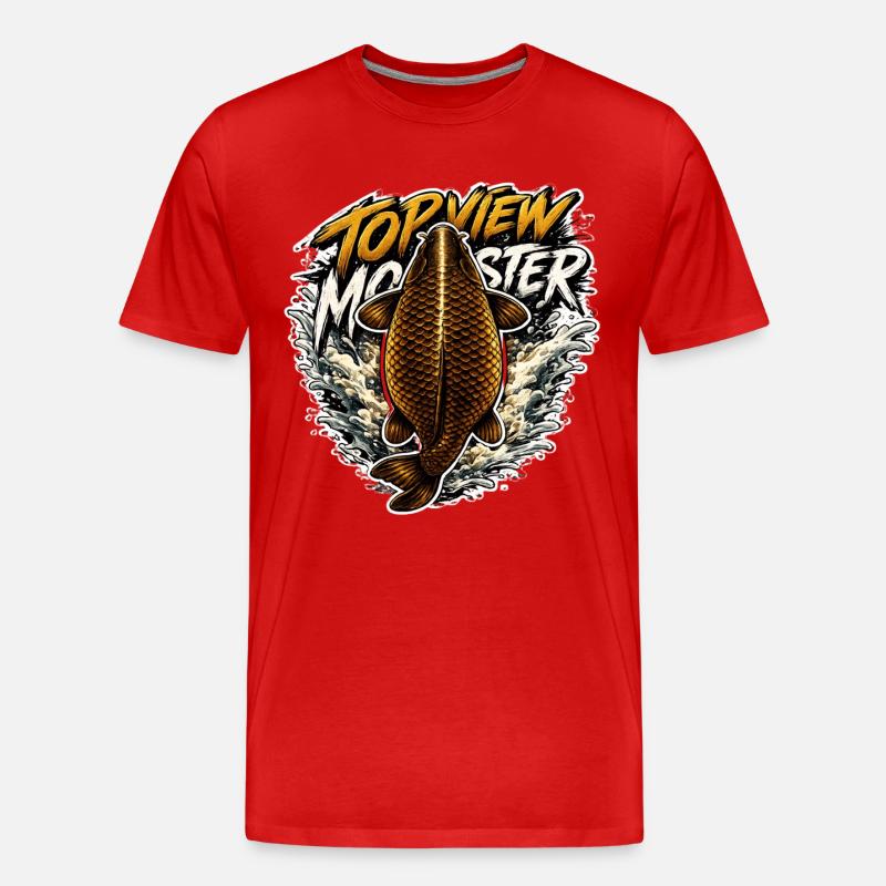 Draufsicht Karpfen-Spritzfischen-Design - Männer Premium Bio T-Shirt - Rot