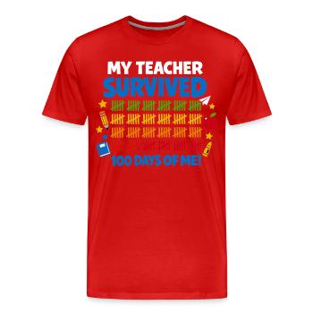 J'ai survécu à 100 jours d'école Rigolo - T-shirt bio Premium Homme - rouge - Devant - Damien (186cm)