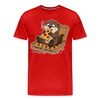 Otter with pizza: snack pleasure in a carton - Men's Premium Organic T-Shirt - red - Front - Damien (186cm)
