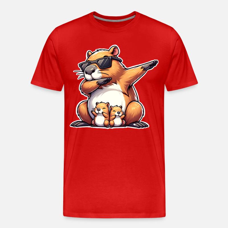 Capybara Papa - Männer Premium Bio T-Shirt - Rot
