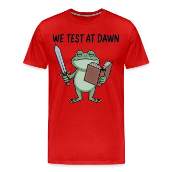 Morgendämmerungs-Froschritter liest bei Tagesanbruch - Männer Premium Bio T-Shirt - Rot - Vorne - Damien (186cm)
