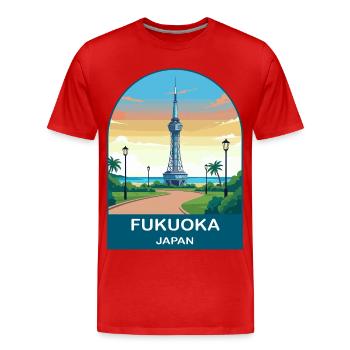 Fukuoka Japan Seaside Tower Travel Poster - Men's Premium Organic T-Shirt - red - Front - Damien (186cm)