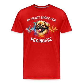 Pekinese Herzlinie - Männer Premium Bio T-Shirt - Rot - Vorne - Damien (186cm)