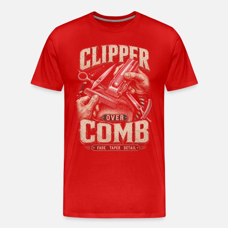 Barber Barbier Clipper Over Comb - Männer Premium Bio T-Shirt - Rot