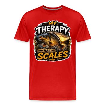 Meine Therapie beinhaltet Schuppen-Karpfenfischen - Männer Premium Bio T-Shirt - Rot - Vorne - Damien (186cm)