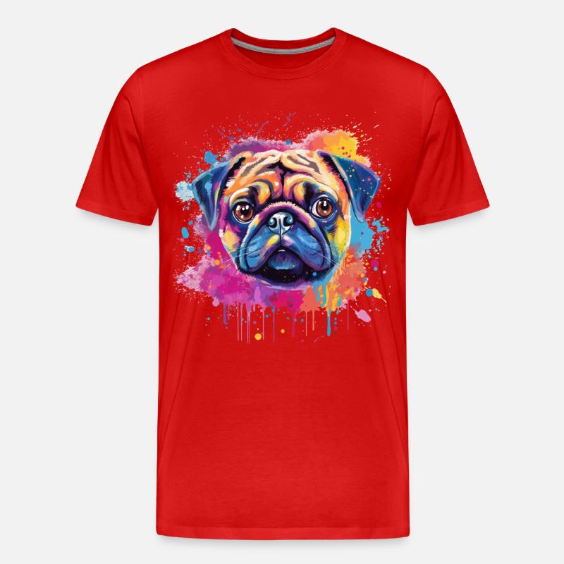 Lebendiges Mops-Splash-Porträt - Männer Premium Bio T-Shirt - Rot