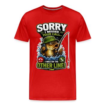 Désolé d’avoir manqué ton appel Pêche à la carpe - T-shirt bio Premium Homme - rouge - Devant - Damien (186cm)