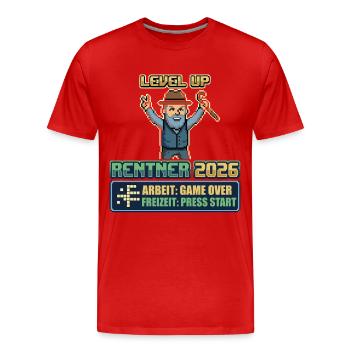 Rentner 2026 Level Up Gaming Ruhestand - Männer Premium Bio T-Shirt - Rot - Vorne - Damien (186cm)