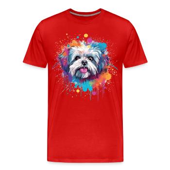 Shih Tzu Dog Splash Art coloré - T-shirt bio Premium Homme - rouge - Devant - Damien (186cm)