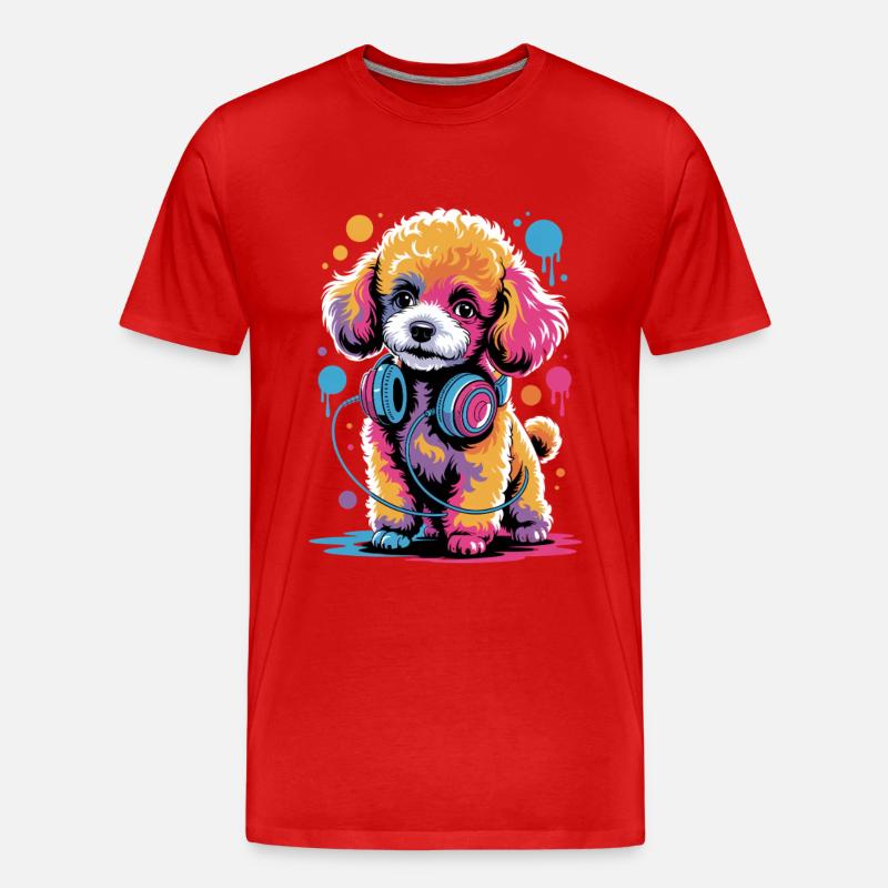 Pudel mit Kopfhörer - Männer Premium Bio T-Shirt - Rot