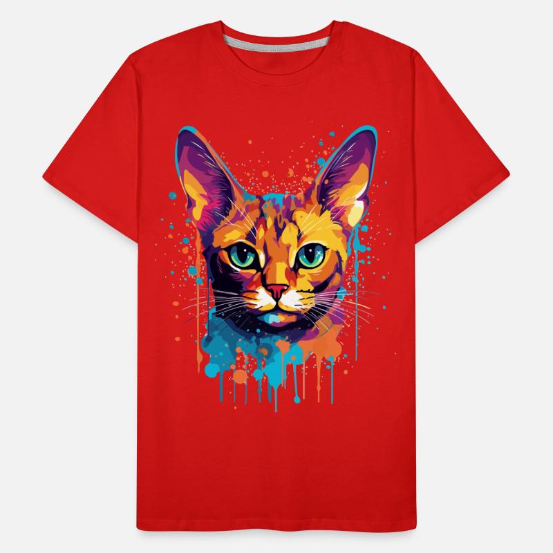 Bunte Splash-Kunst Abessinianisches Katzengesicht Männer Premium Bio T-Shirt