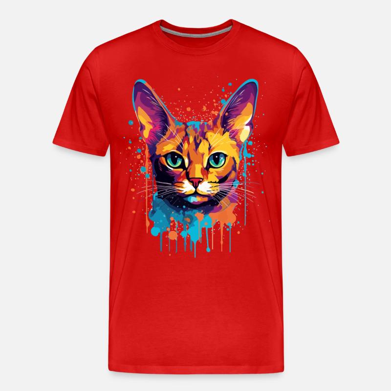 Bunte Splash-Kunst Abessinianisches Katzengesicht - Männer Premium Bio T-Shirt - Rot