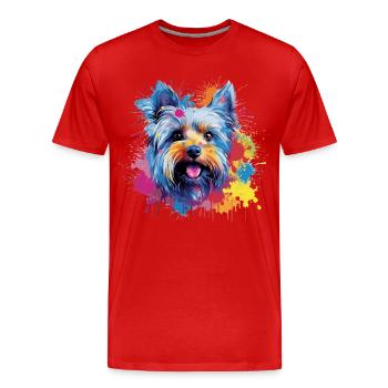 Yorkshire Terrier Dog Coloré Art éclaboussé - T-shirt bio Premium Homme - rouge - Devant - Damien (186cm)