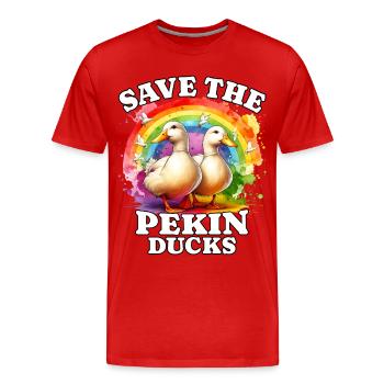 Canard latéré Sauve le canard Pekin - T-shirt bio Premium Homme - rouge - Devant - Damien (186cm)