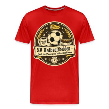 SV Halbzeithelden - Männer Premium Bio T-Shirt - Rot - Vorne - Damien (186cm)
