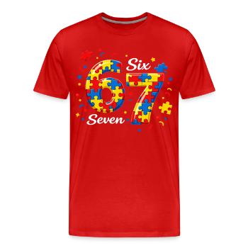 67 Year Old Retro Autism Puzzle Birthday Desi - Men's Premium Organic T-Shirt - red - Front - Damien (186cm)