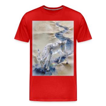 Le Miroir des Songes : Fuzhu – Rémanenceo - T-shirt bio Premium Homme - rouge - Devant - Damien (186cm)