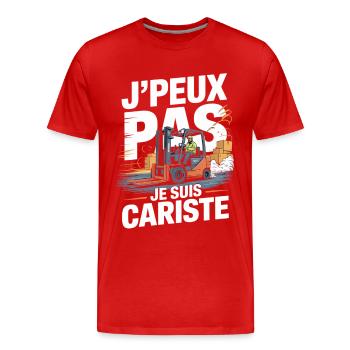 Humour Métier Logistique | T-Shirt Cariste Cadeau - T-shirt bio Premium Homme - rouge - Devant - Damien (186cm)