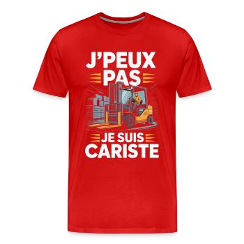 T-Shirt Humour Cariste En Action Cadeau Collègue  - T-shirt bio Premium Homme - rouge - Devant - Damien (186cm)