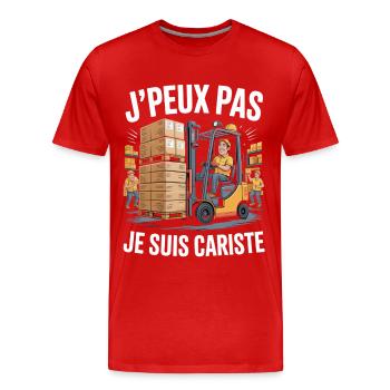 T-Shirt Humour Métier Cariste Cadeau Original  - T-shirt bio Premium Homme - rouge - Devant - Damien (186cm)