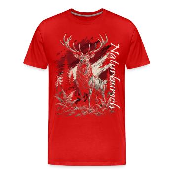 Cerf dans la forêt – Illustration rustique - T-shirt bio Premium Homme - rouge - Devant - Damien (186cm)