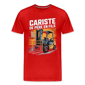 T-Shirt Cariste Famille Logistique Héritage Métier - T-shirt bio Premium Homme - rouge - Devant - Damien (186cm)