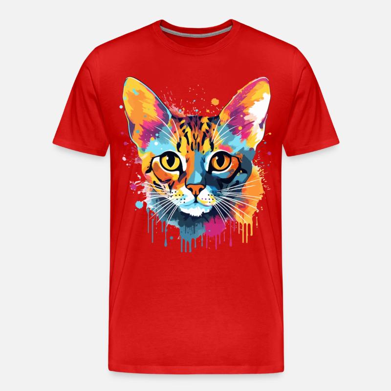 Bunte Bengal-Katzengesicht-Splash-Art - Männer Premium Bio T-Shirt - Rot