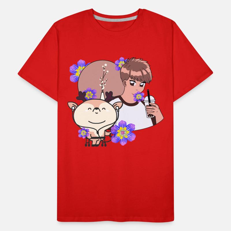 Bubble Tea Time & Deer with Walker Men's Premium Organic T-Shirt