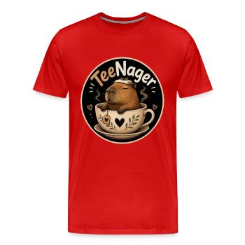 TeeNager joue de mots avec des capybaras - T-shirt bio Premium Homme - rouge - Devant - Damien (186cm)