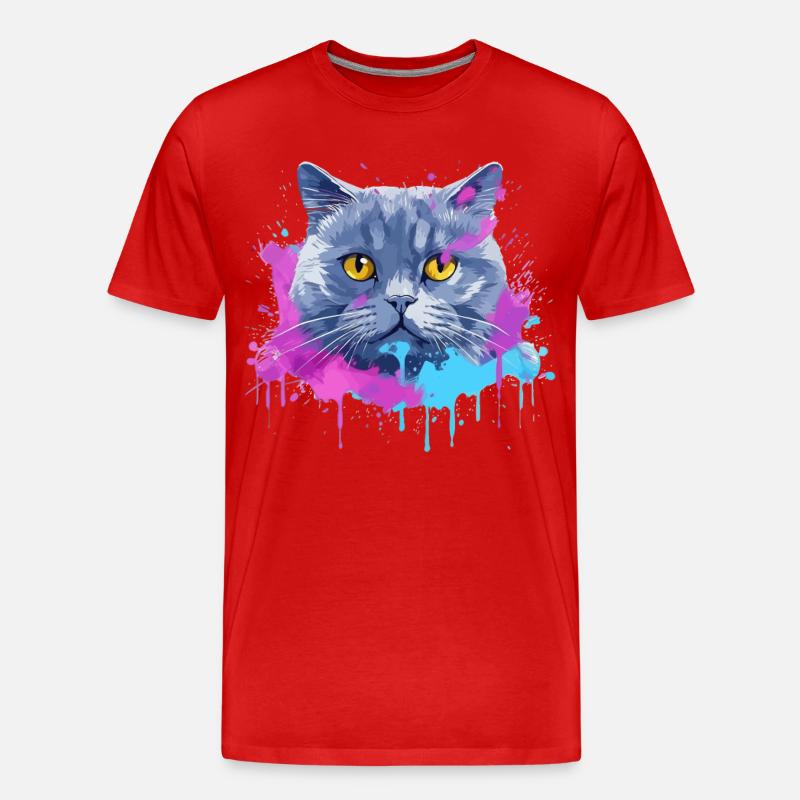 Bunte Splash-Kunst Britisches Kurzhaar-Katzengesicht - Männer Premium Bio T-Shirt - Rot