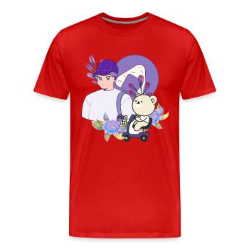 Onigiri Snack & Bear on Mobility Scooter - Men's Premium Organic T-Shirt - red - Front - Damien (186cm)
