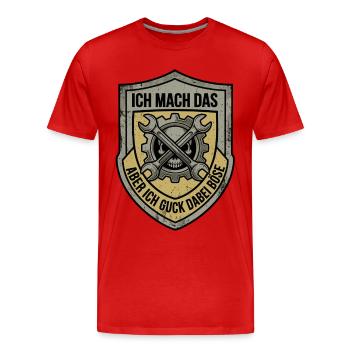 Handwerker Mechaniker böse gucken - Männer Premium Bio T-Shirt - Rot - Vorne - Damien (186cm)