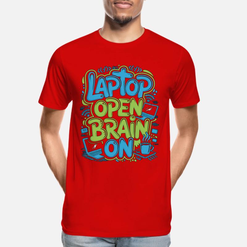 Remote Developer Laptop Open Brain On Remote Coder Männer Premium Bio T-Shirt