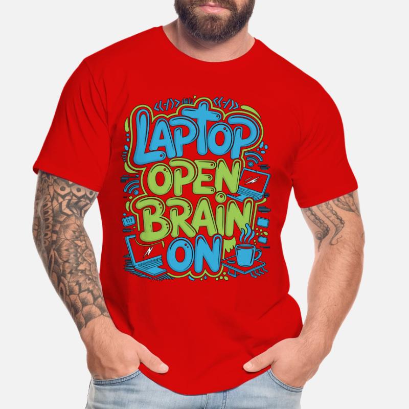 Remote Developer Laptop Open Brain On Remote Coder Männer Premium Bio T-Shirt