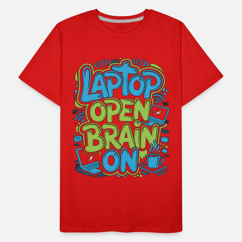 Remote Developer Laptop Open Brain On Remote Coder Männer Premium Bio T-Shirt
