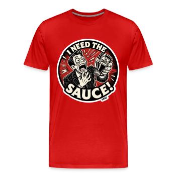 Ich brauche die Soße Retro - Männer Premium Bio T-Shirt - Rot - Vorne - Damien (186cm)