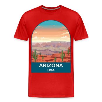 Art d’affiches de voyage vintage Arizona USA - T-shirt bio Premium Homme - rouge - Devant - Damien (186cm)