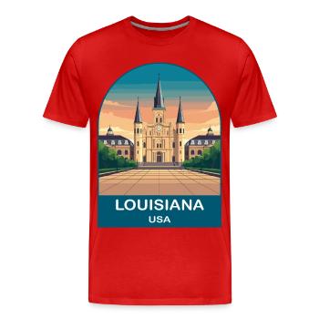 Art d’affiches de voyage vintage Louisiana USA - T-shirt bio Premium Homme - rouge - Devant - Damien (186cm)