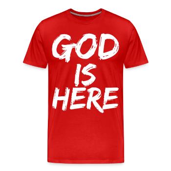 Dieu est là - T-shirt bio Premium Homme - rouge - Devant - Damien (186cm)