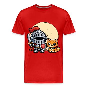 Niedliche Katze und Ritter Ren Faire Mittelalter - Männer Premium Bio T-Shirt - Rot - Vorne - Damien (186cm)