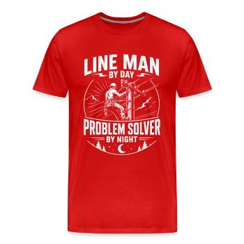 Motif de technicien câble électrique - T-shirt bio Premium Homme - rouge - Devant - Damien (186cm)